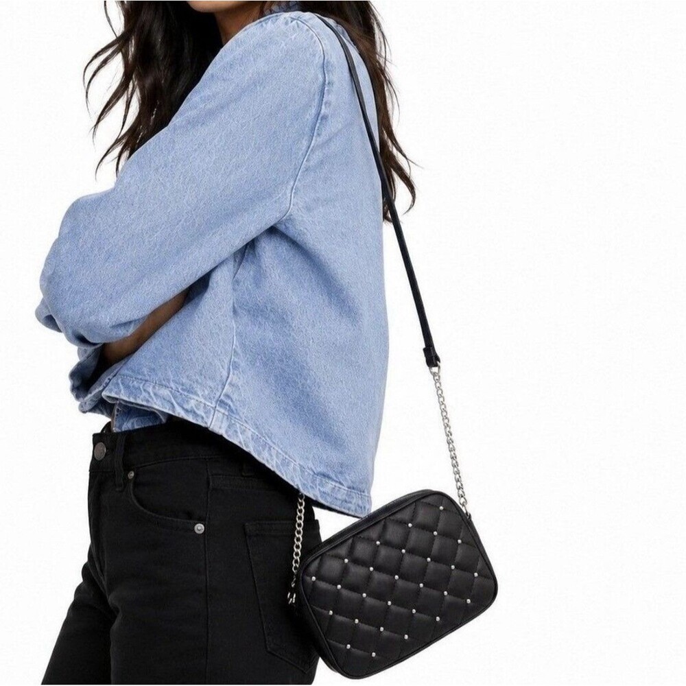 Rebecca Minkoff Black Diamond Quilted Studded Crossbody Bag Camera Purse NWT